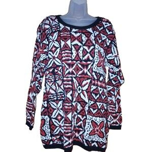 Vtg Delia McKain Sweater Womens M Pullover Red Black Abstract Shoulder Pads USA